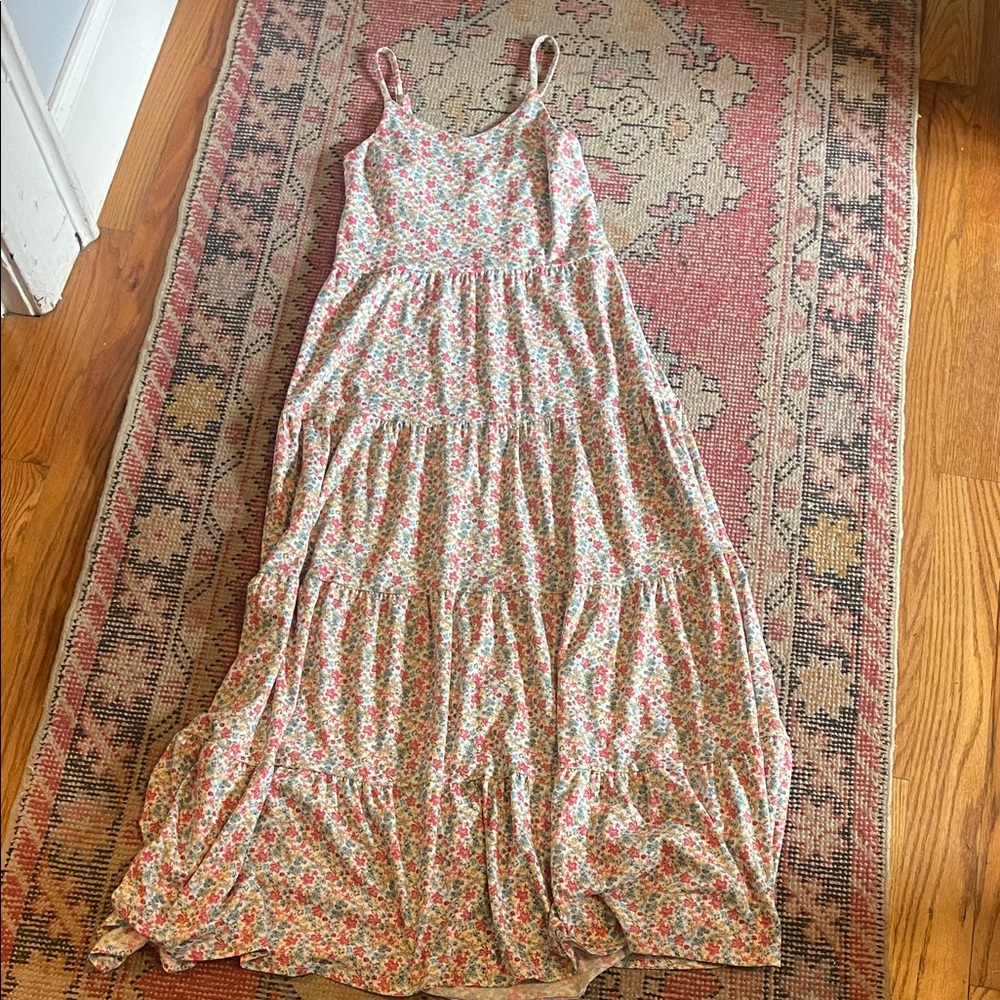 Monteau Pink Floral Tiered Maxi Dress